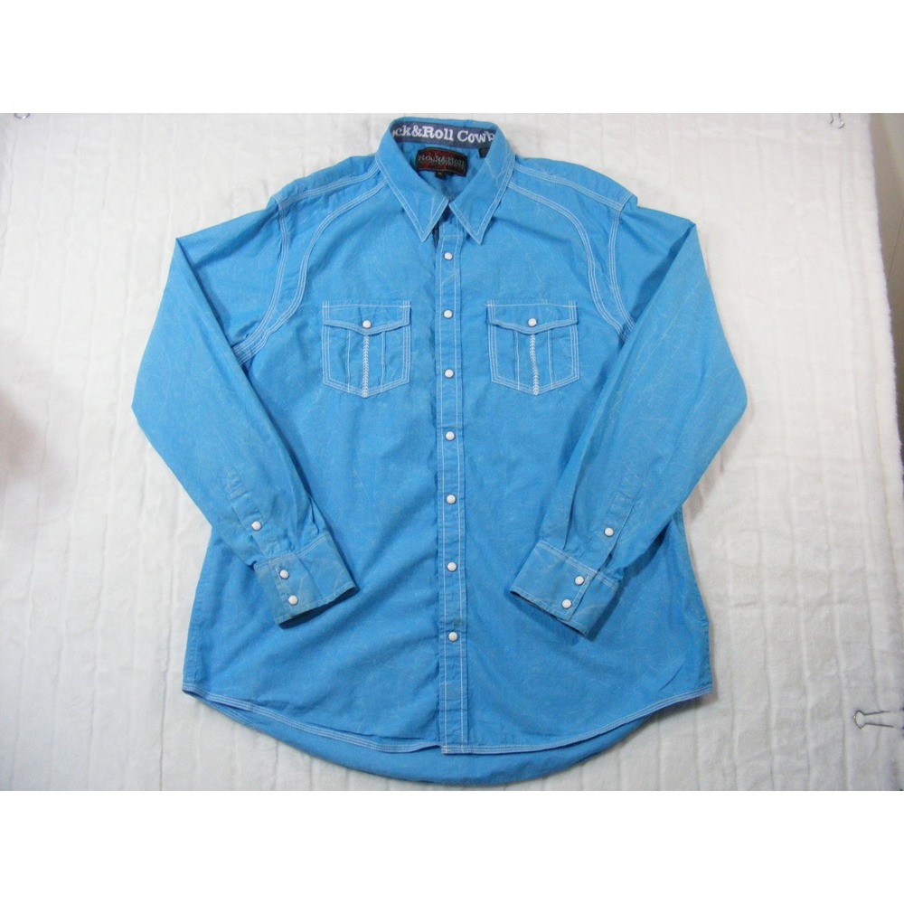 Rock & Roll Cowboy Western Shirt Mens XL Blue Excellent Pearl Snap Fancy Stitch